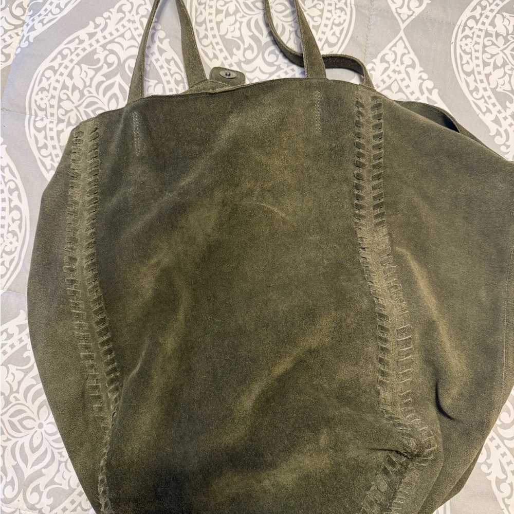 Elegant Olive Green Suede Tote